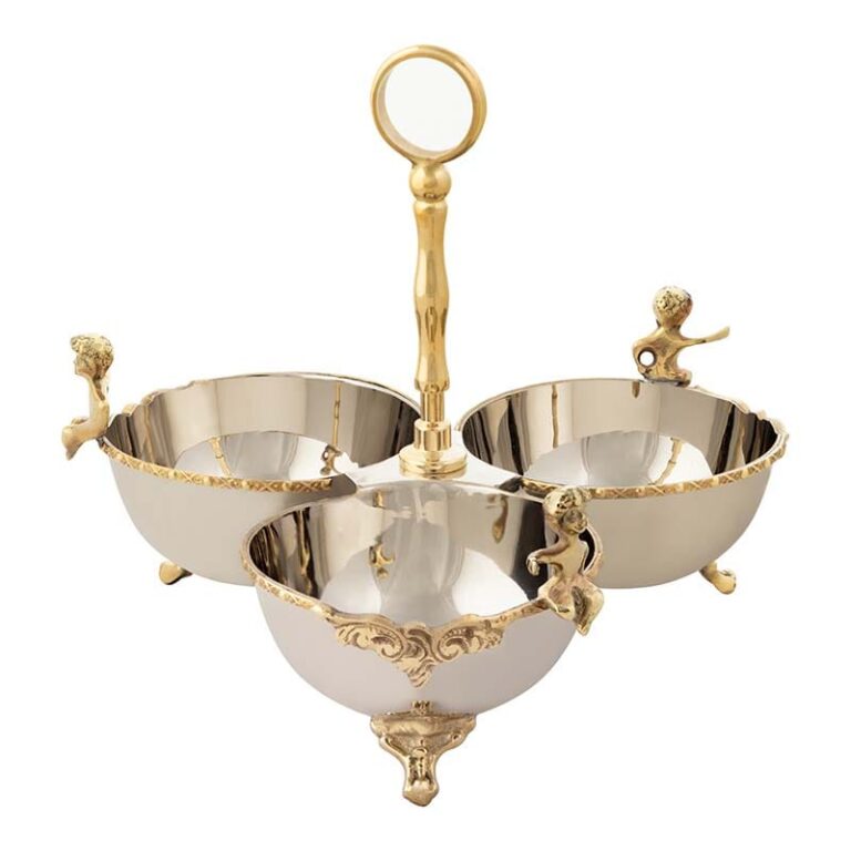 Diana Steel and Brass Three-Bowl Appetizer Platter