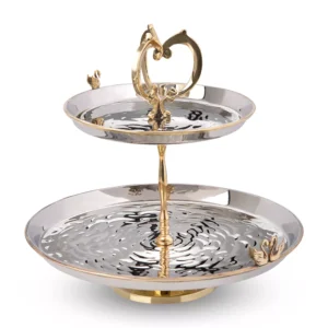 Swan Steel and Brass Two-Tier Pastry Stand
