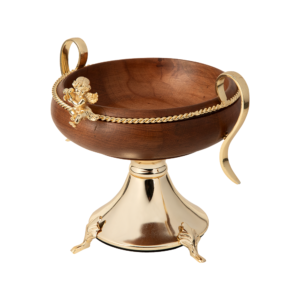 Florence Wood and Brass Pedestal Chocolate Bowl