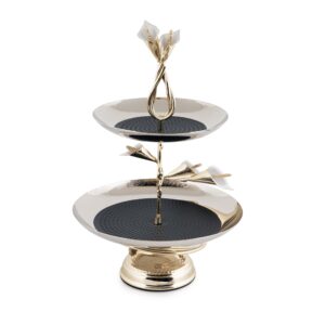 Callalily Half-Hammered Brass Two-Tier Pastry Stand