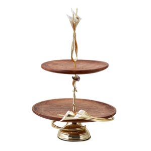 Callalily Wood and Brass Two-Tier Pastry Stand