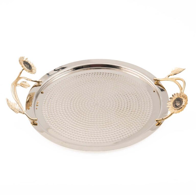 Sunflower Half-Hammered Brass Round Tray