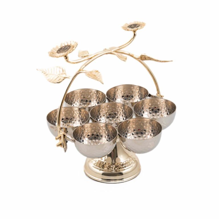 Sunflower Half-Hammered Brass Seven-Bowl Appetizer Platter
