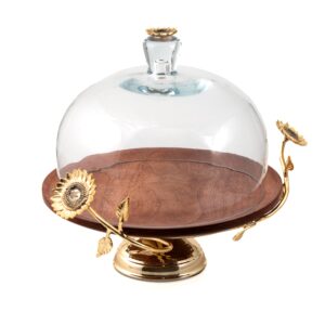 Sunflower Wood and Brass Lidded Cake Stand